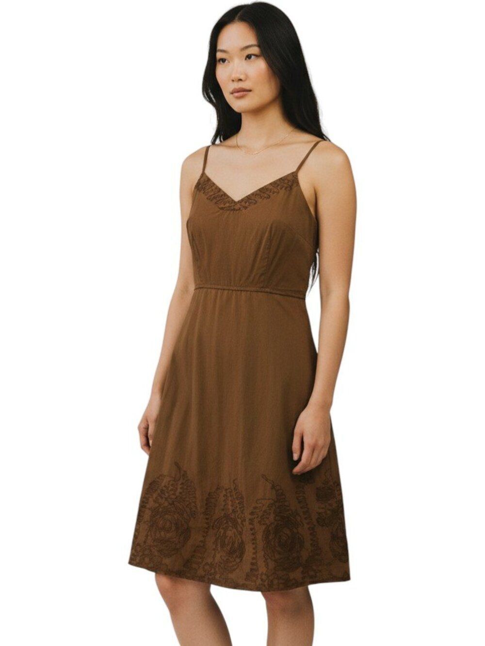 Max And Cleo Embroidered Cotton Sleeveless Fit Flare Dress Cognac Brown Size 2